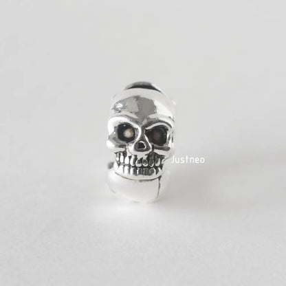 925 Sterling Silver Oxidized Skull Spacer, Vintage Black Silver DIY Jewelry Findings for Jewelry Making Supplies