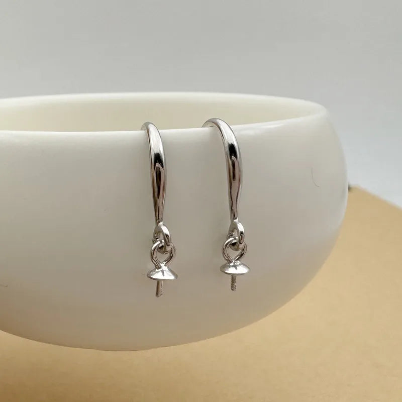 1Pair Solid 925 Sterling Silver Earring Hooks with Pearl Pins for Beads DIY Jewelry Accessories Making Components 18k Gold Color