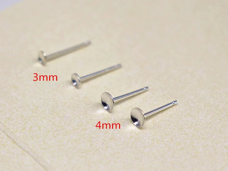 1Pair Solid 925 Sterling Silver Earring Post for Jewelry Making DIY Accessories with Cupped Pad for Pear Beads