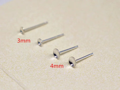 1Pair Solid 925 Sterling Silver Earring Post for Jewelry Making DIY Accessories with Cupped Pad for Pear Beads
