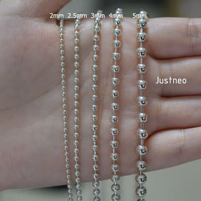 JustNeo Solid 925 Sterling Silver Ball Chain Bracelet and Anklet,Basic Chains for Pendants Charms