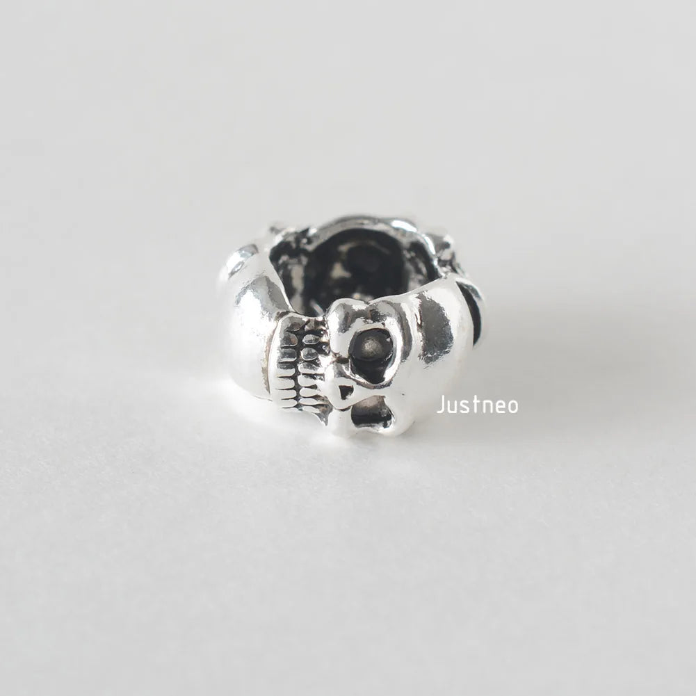 925 Sterling Silver Oxidized Skull Spacer, Vintage Black Silver DIY Jewelry Findings for Jewelry Making Supplies