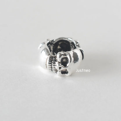 925 Sterling Silver Oxidized Skull Spacer, Vintage Black Silver DIY Jewelry Findings for Jewelry Making Supplies