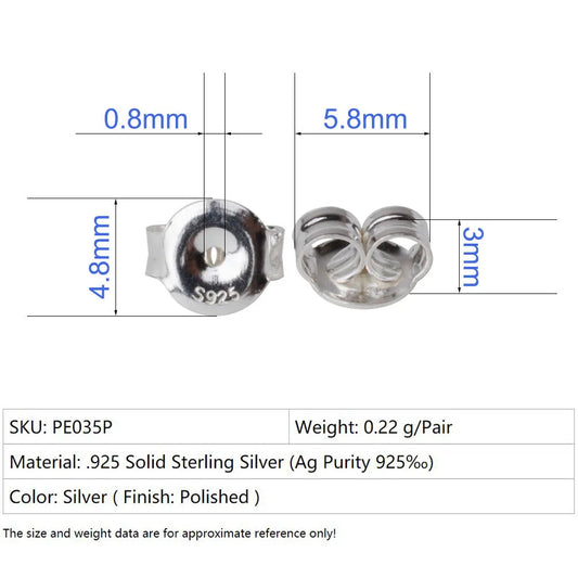 earnut, solid 925 sterling silver earring backs,earring friction butterfly back stopper for earstuds