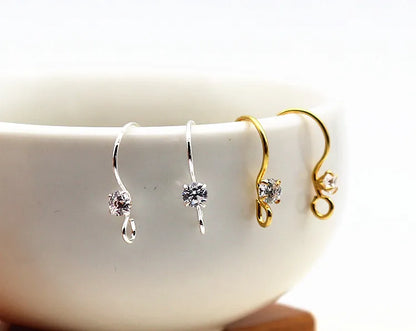 1Pair Solid 925 Sterling Silver Earring Hooks with Stones for Jewelry Making Accessories DIY Finding Components