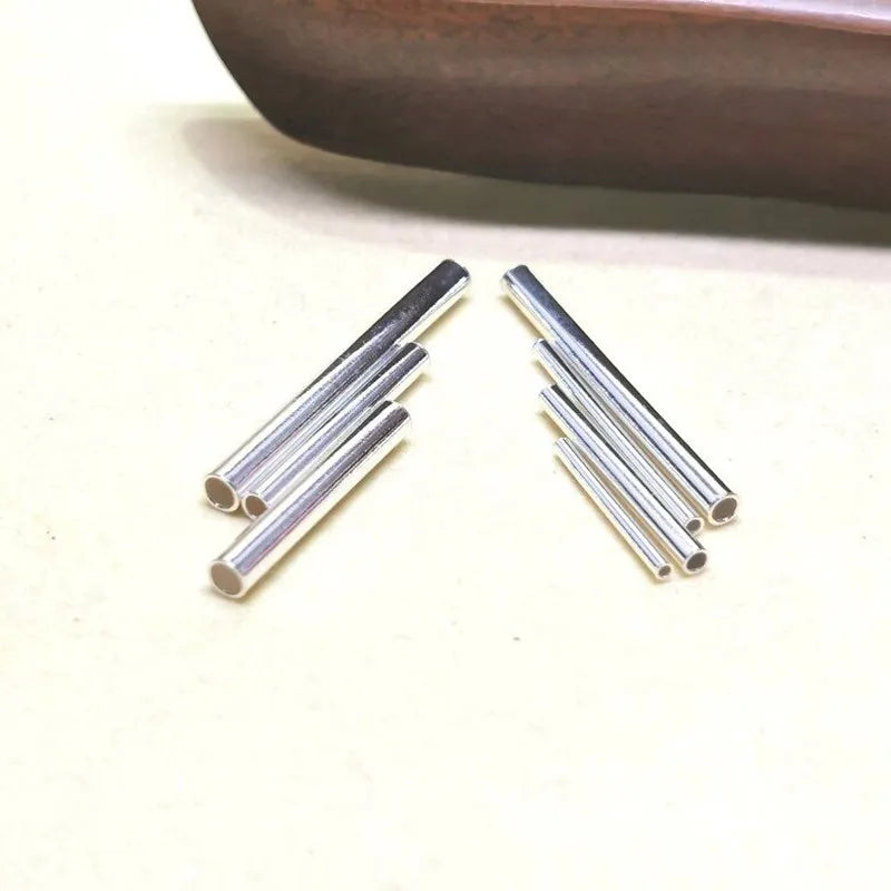 Solid 925 Sterling Silver Straight Tube Connector Spacer Beads for Jewelry Necklace Bracelet Making Pendants Accessories Finding