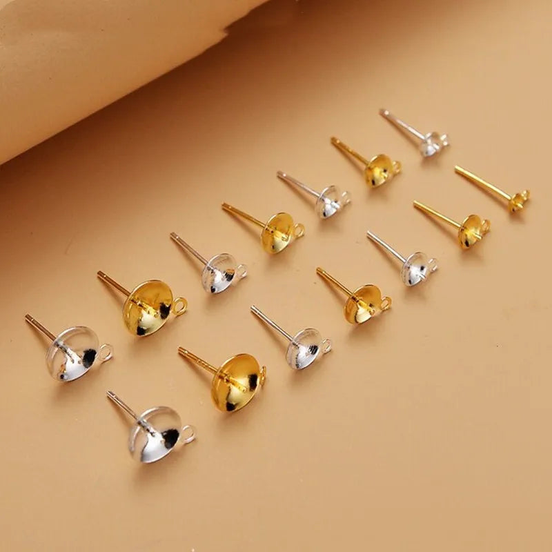 1Pair Solid 925 Sterling Silver Earring Settings  Plate Neddle with Closed Jump Ring DIY Accessories Making  18k Gold Color