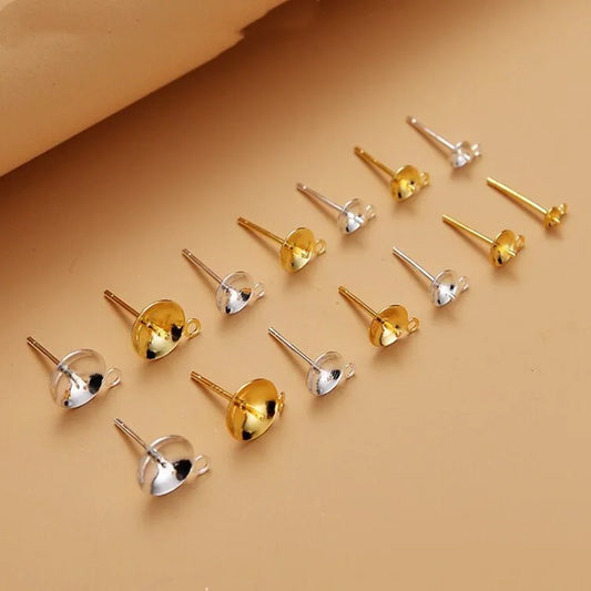 1Pair Solid 925 Sterling Silver Earring Settings  Plate Neddle with Closed Jump Ring DIY Accessories Making  18k Gold Color