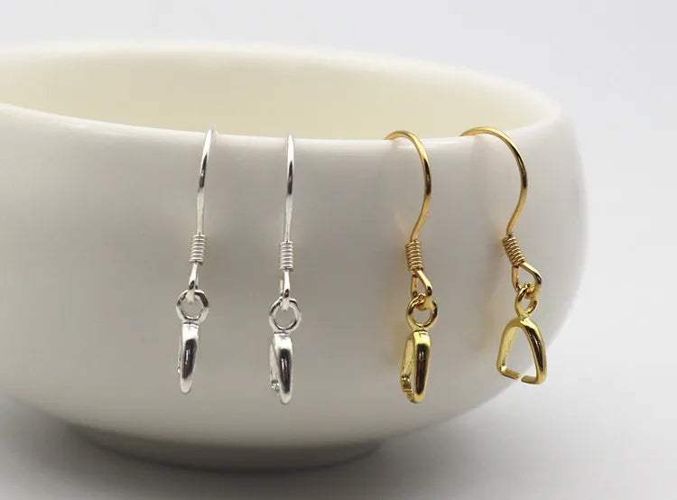 1Pair Solid 925 Sterling Silver Earring Hook with Small Pinch Clasp Connector Clip Bail Pendant DIY Jewelry Findings Accessories