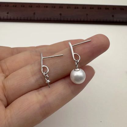 1Pair Solid 925 Sterling Silver Earring Studs DIY Accessories Making for Pearl Crystal Components Finding