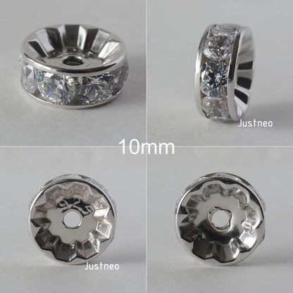 925 Sterling Silver CZ Rondelle Spacer Beads, Silver Clear Cubic Zirconia Loose Beads for DIY Craft Jewelry Making