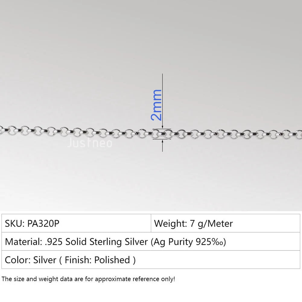Solid 925 Sterling Silver Rollo/Rolo Chain Loose Rope Link for Jewelry Diy Components and Findings