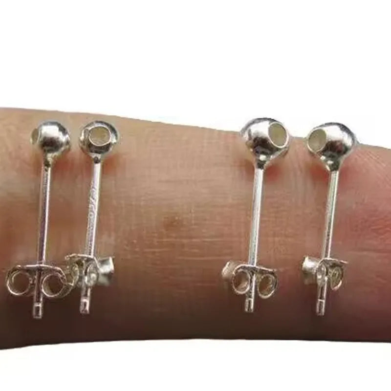 1Pair Solid 925 Sterling Silver Earring Studs Ear Post Making with Silicon Hollow for Jewelry Findings DIY Accessories