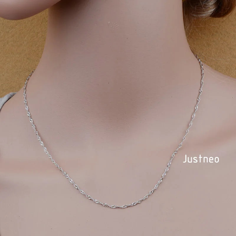 Solid 925 Sterling Silver Singapore Chains, Twisted Rope Necklace For Women.