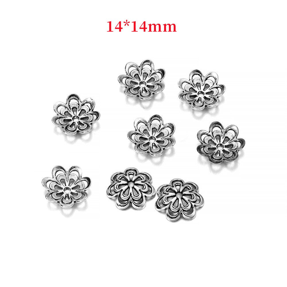 14mm 8-Petal Double Flower Antique Bead Caps, 20pcs