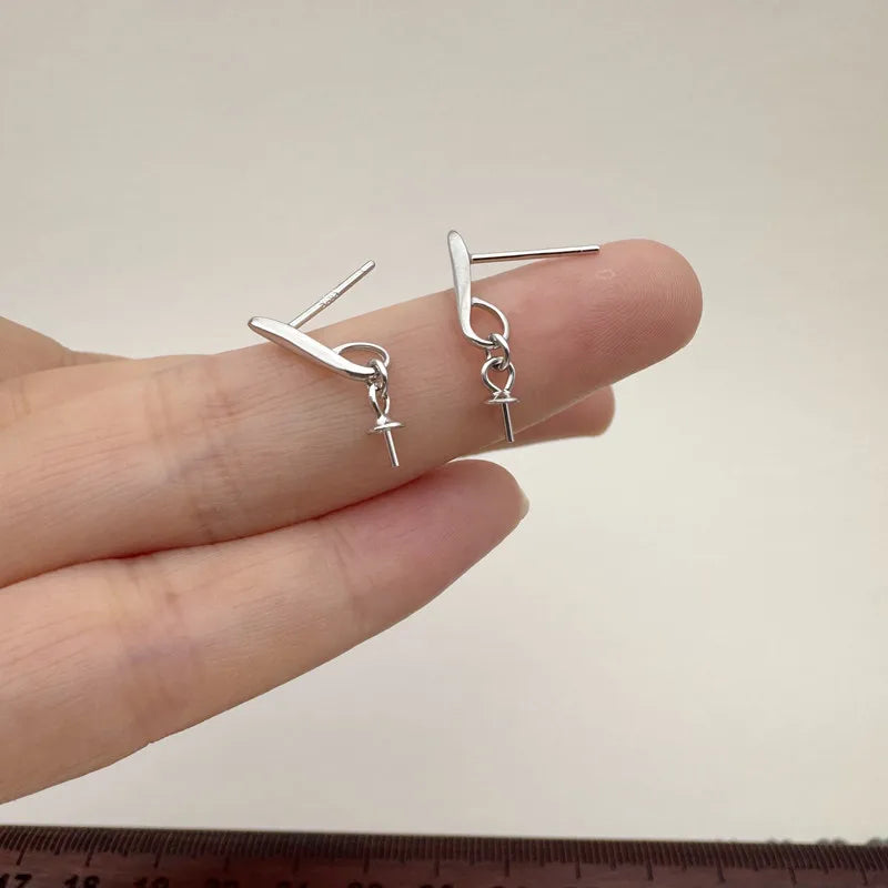 1Pair Solid 925 Sterling Silver Earring Studs DIY Accessories Making for Pearl Crystal Components Finding