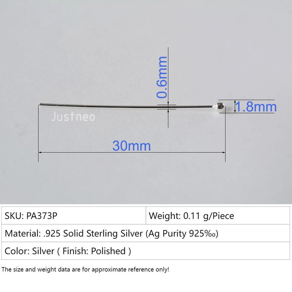 925 Sterling Silver Ball Head Pins For Jewelry Making, Silver Round Bead Head Pins, Silver Findings Head Ball Pins