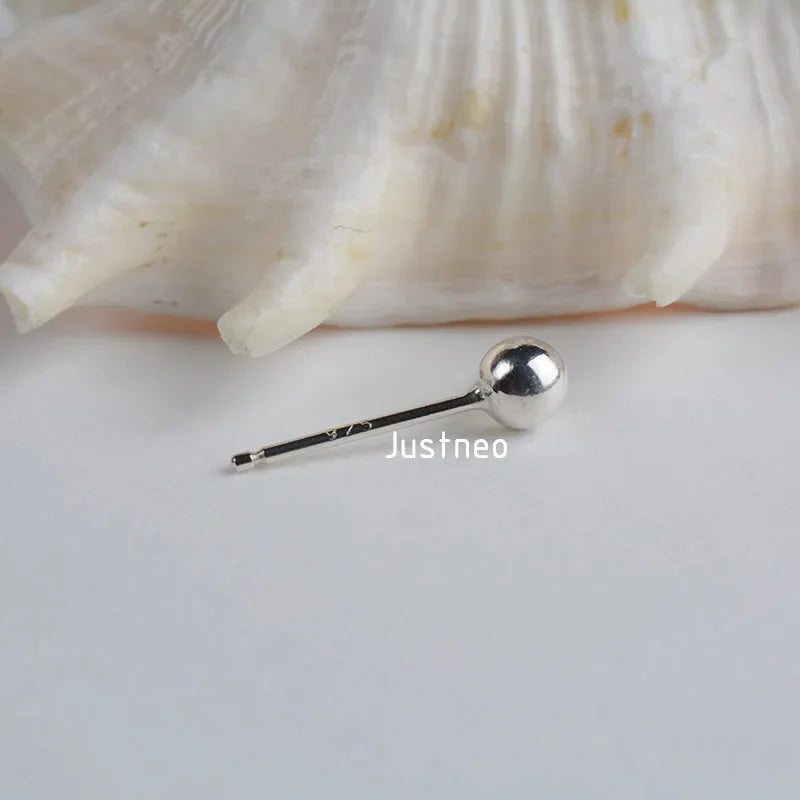 Solid 925 Sterling Silver Ball Earring Post 4 mm with Closed Jump Ring ,1pair