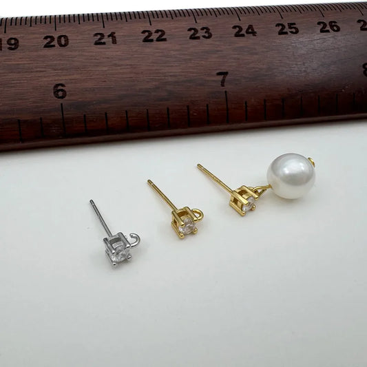1Pair Solid 925 Sterling Silver Earring Studs with Open Jump RIng 3mm-5mm 4mm DIY Jewelry Making Accessories Finding