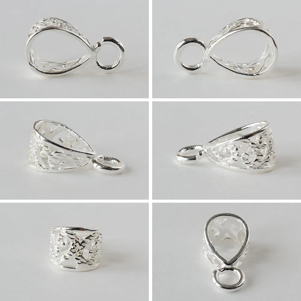 Solid .925 Sterling Silver Slider Pendant Clasp Bail Connector with open jumpring, jewelry DIY silver Accessories