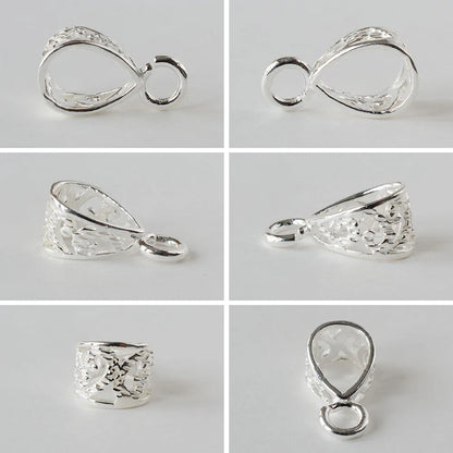 Solid .925 Sterling Silver Slider Pendant Clasp Bail Connector with open jumpring, jewelry DIY silver Accessories