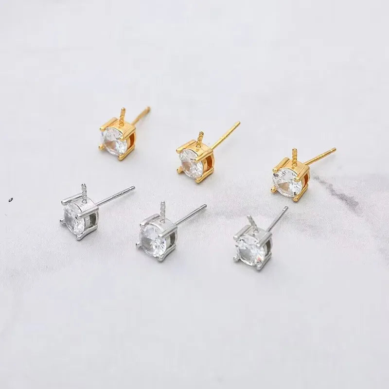 1Pair Solid 925 Sterling Silver Studs 3mm-6mm Princess Earring Fitting DIY Gold Plated Pearl Holder Accessories Finding