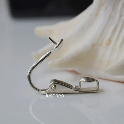 clip on earring findings,solid 925 sterling silver hinged earclip hook fittings for No pierced ears diy jewelry, 1 pair