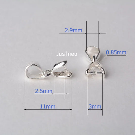 solid 925 sterling silver bail pendant clasp connector, pinch bail with ice-pick for necklace & pendant silver jewelry, S