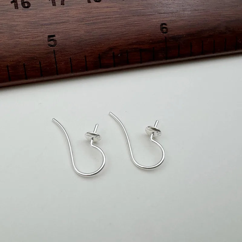 1Pair Solid 925 Sterling Silver Earring Hooks Holder Simple Pearl DIY Jewelry Making for Beads Settings Components Finding