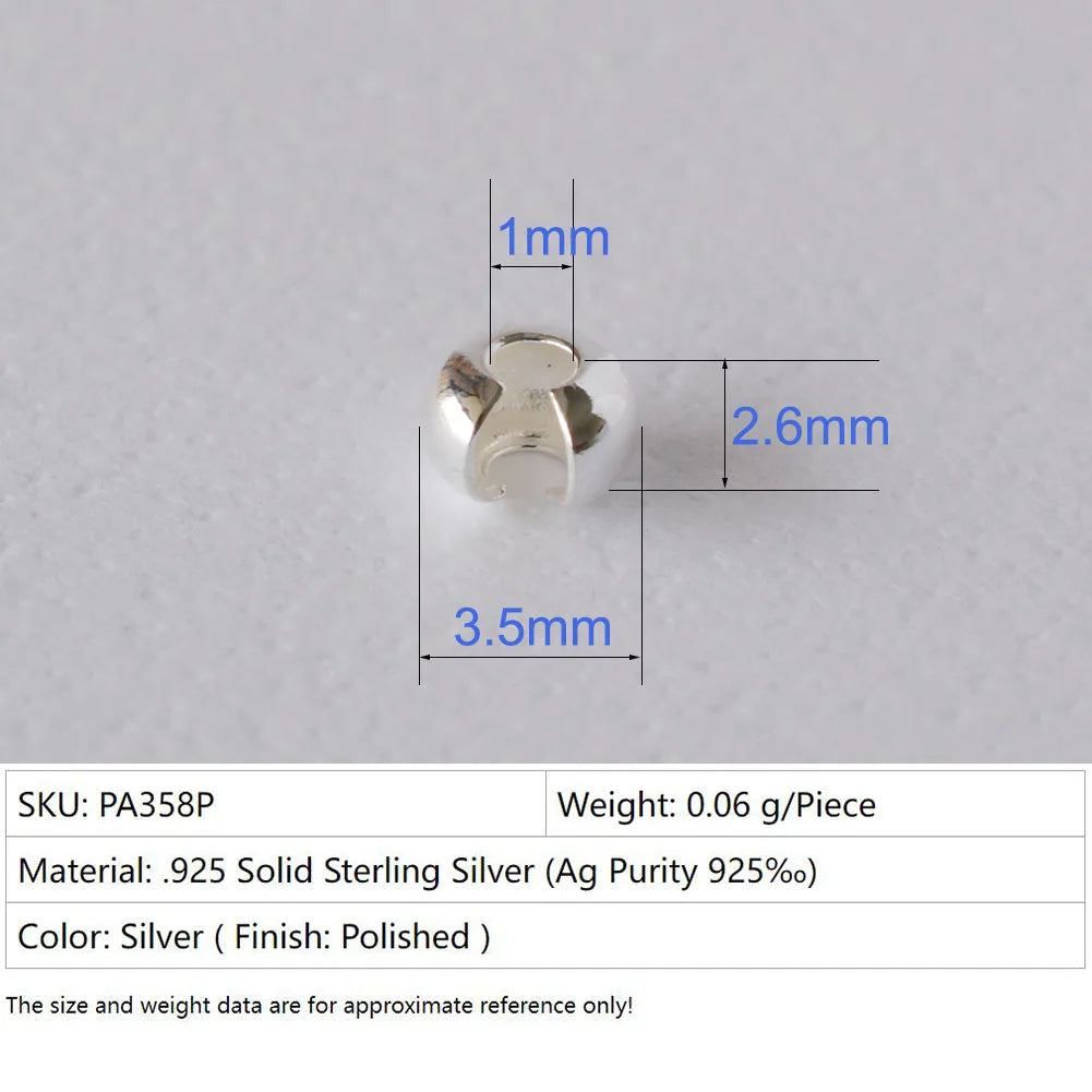Silver Crimp Cover Bead, 925 Sterling Silver Loose Crimp Bead Knot Cover Hypoallergenic for Jewelry Making
