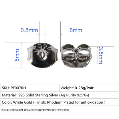 earnut,6mm(plain silver) solid 925 sterling silver earring backs,earring friction butterfly back stopper for earstuds,1pair