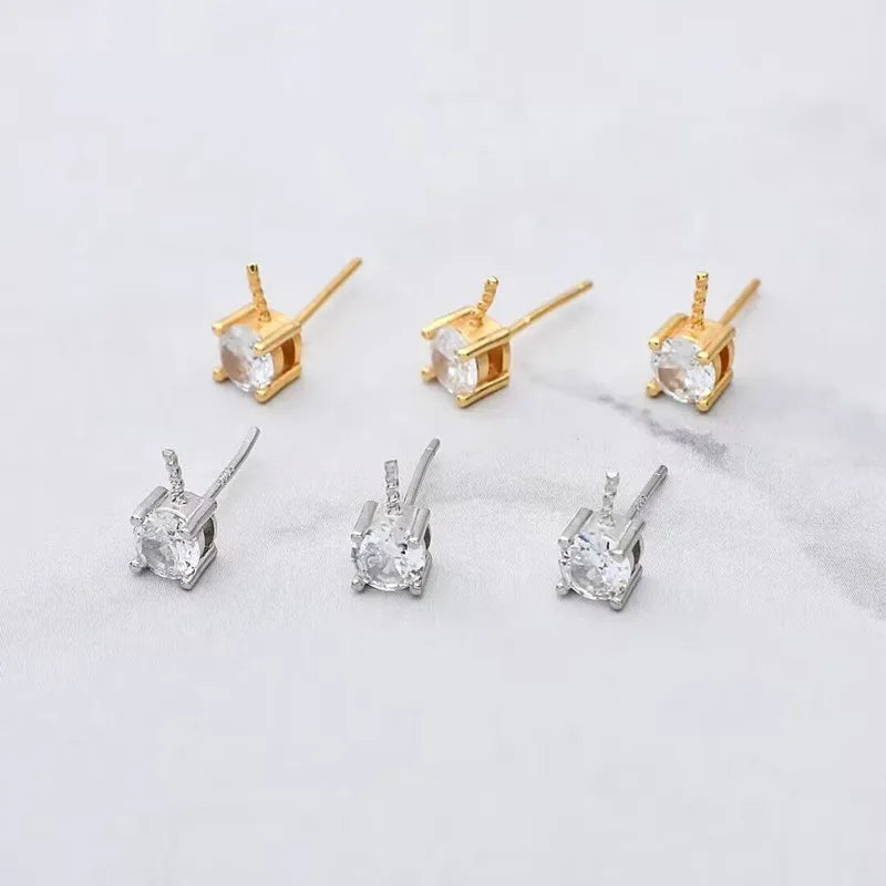 1Pair Solid 925 Sterling Silver Studs 3mm-6mm Princess Earring Fitting DIY Gold Plated Pearl Holder Accessories Finding