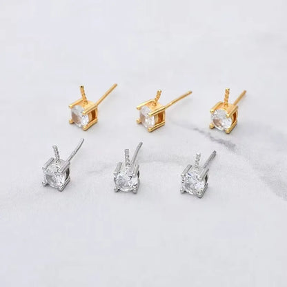 1Pair Solid 925 Sterling Silver Studs 3mm-6mm Princess Earring Fitting DIY Gold Plated Pearl Holder Accessories Finding