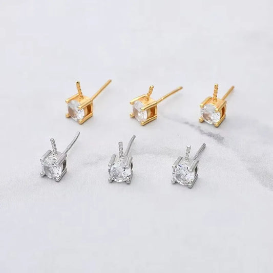 1Pair Solid 925 Sterling Silver Studs 3mm-6mm Princess Earring Fitting DIY Gold Plated Pearl Holder Accessories Finding