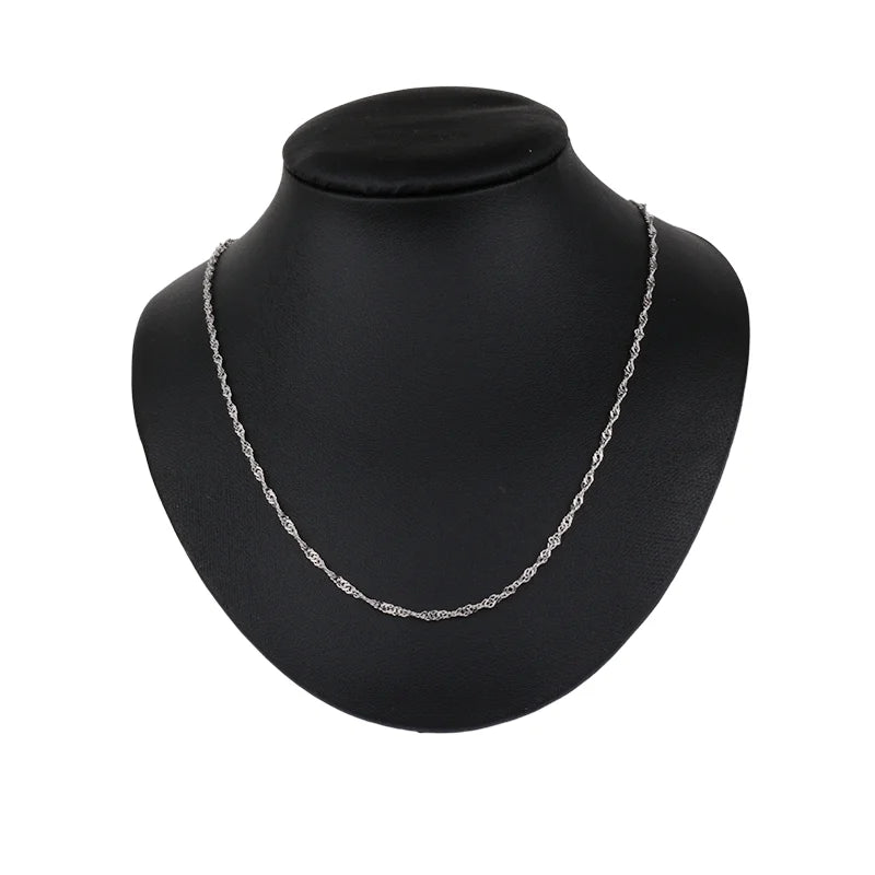 Solid 925 Sterling Silver Singapore Chains, Twisted Rope Necklace For Women.