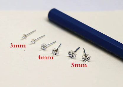 1Pair  925 Sterling  Silver Earring Settings Etud Flower Shape for Pearl Round Beans Accessories DIY Stones for Lady 1 Pair