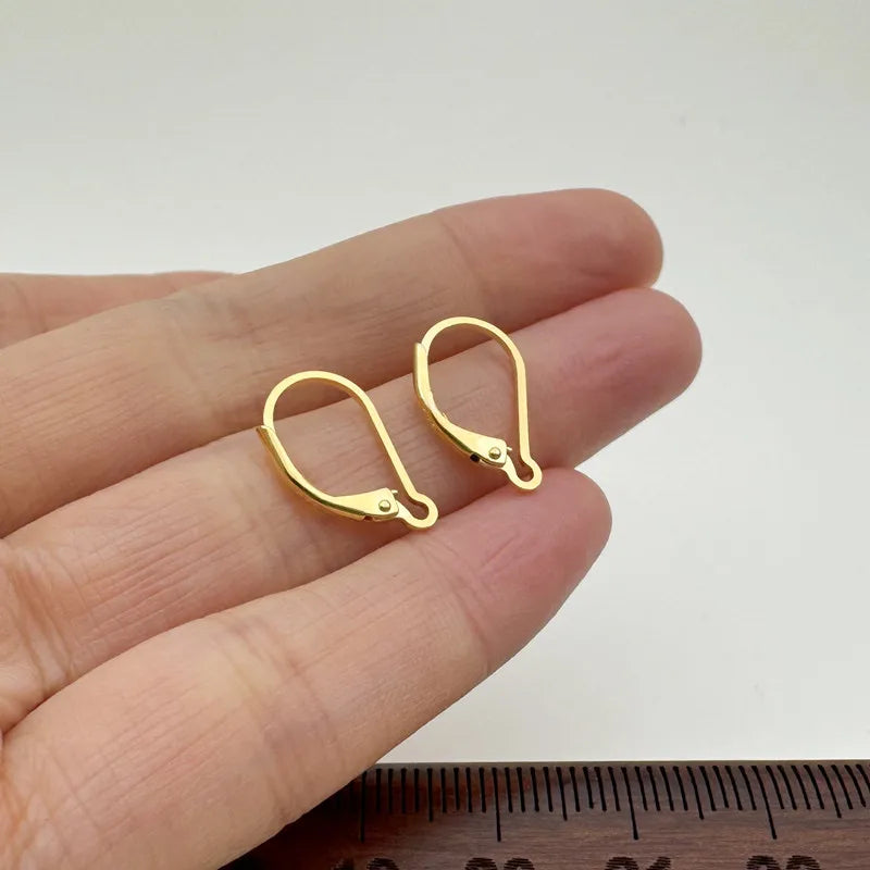 1Pair Solid 925 Sterling Silver French Hooks 18k Gold Color 15mm DIY Earring Accessories Making Components Finding