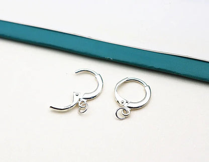 Solid 925 Sterling Silver Earring Hook Leverback Round Earwire with Open Jump Ring Connector for Jewelry Making DIY Accessories