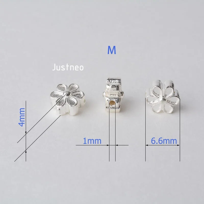 solid 925 sterling silver flower charm beads, spacer charm beads for necklace, bracelet,earring sterling silver jewelry
