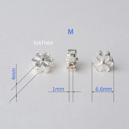 solid 925 sterling silver flower charm beads, spacer charm beads for necklace, bracelet,earring sterling silver jewelry