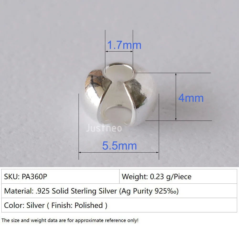 Silver Crimp Cover Bead, 925 Sterling Silver Loose Crimp Bead Knot Cover Hypoallergenic for Jewelry Making