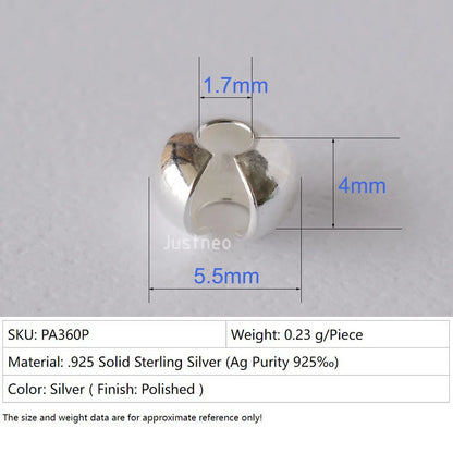 Silver Crimp Cover Bead, 925 Sterling Silver Loose Crimp Bead Knot Cover Hypoallergenic for Jewelry Making