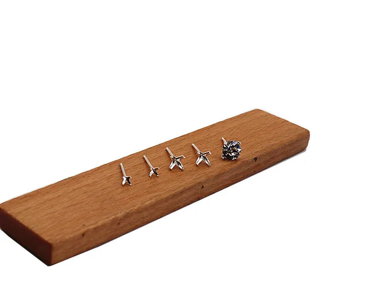 1 Pair  S925 Sterrling Silver Blank Earring Post Stud 4 Claw Plating with 2.5 3 4 5 6 8mm Pad for DIY Jewelry Findings Making