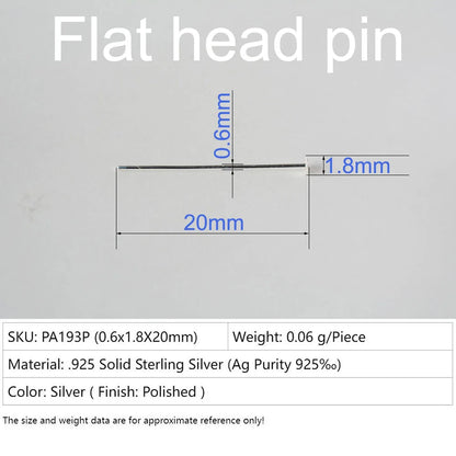 925 Sterling Silver Flat Head Pins, Silver T-pin For Jewelry Making Findings