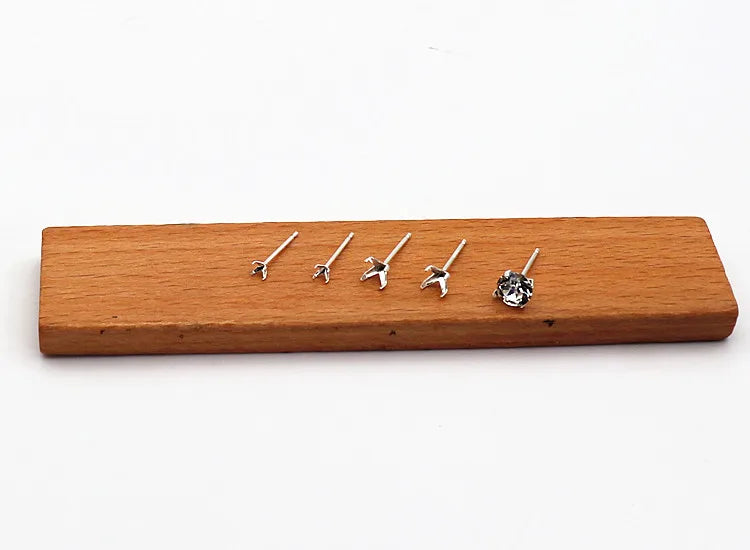 1 Pair  S925 Sterrling Silver Blank Earring Post Stud 4 Claw Plating with 2.5 3 4 5 6 8mm Pad for DIY Jewelry Findings Making