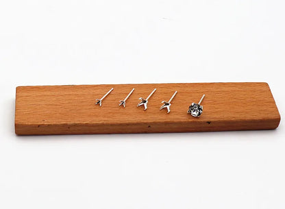 1 Pair  S925 Sterrling Silver Blank Earring Post Stud 4 Claw Plating with 2.5 3 4 5 6 8mm Pad for DIY Jewelry Findings Making