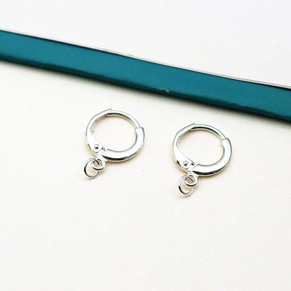 Solid 925 Sterling Silver Earring Hook Leverback Round Earwire with Open Jump Ring Connector for Jewelry Making DIY Accessories