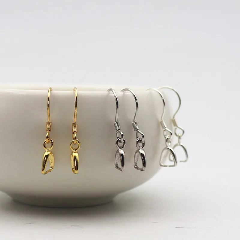 1Pair Solid 925 Sterling Silver Earring Hook with Small Pinch Clasp Connector Clip Bail Pendant DIY Jewelry Findings Accessories