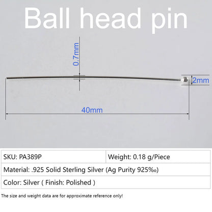 925 Sterling Silver head pins for jewelry making supplies, t needle pins
