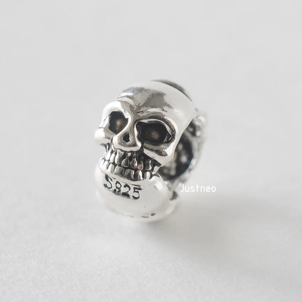 925 Sterling Silver Oxidized Skull Spacer, Vintage Black Silver DIY Jewelry Findings for Jewelry Making Supplies